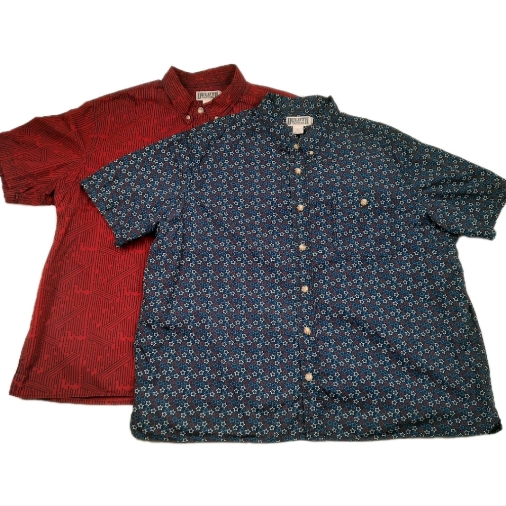 Lot Of 2 Duluth Trading Cotton Geometric Prnt Short Sleeve Button Downs Mens 2XL